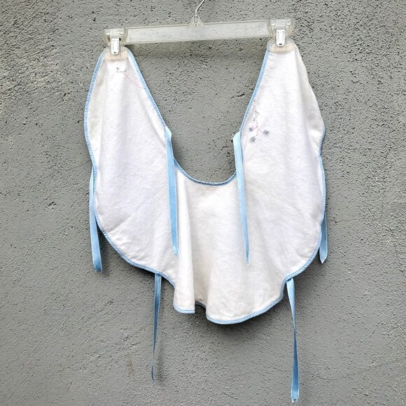 Vintage Baby Cape White Flannel with Blue Ribbon Trim Hand Embroidery - Picture 6 of 9